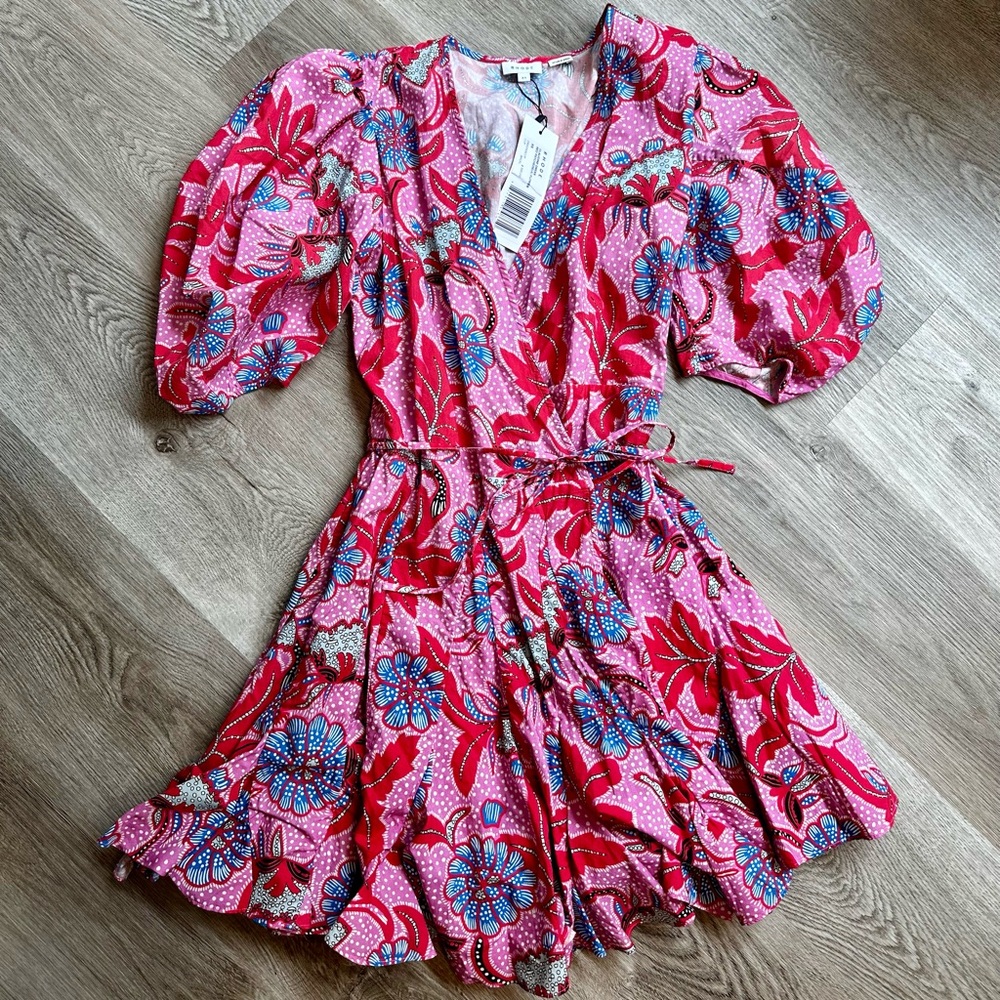 RHODE Claudine Dress Red Psychedelic Flower Print NWT